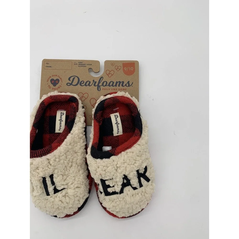 NEW Dearfoams Lil Bear Sherpa Clog Slipper Size 9-10 Kids‎ Toddler Bedroom Shoes